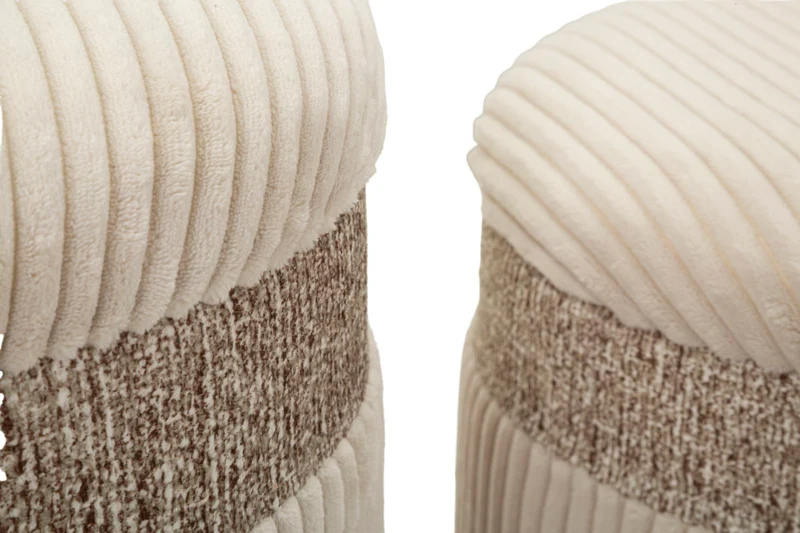 Puff con Contenitore Cortina Crema Set 3 Pz Ø40,5x49,5 cm - Ø35x42 cm - Ø31x38 cm in MDF e Spugna e Poliestere Crema