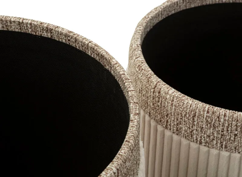 Puff con Contenitore Cortina Crema Set 3 Pz Ø40,5x49,5 cm - Ø35x42 cm - Ø31x38 cm in MDF e Spugna e Poliestere Crema