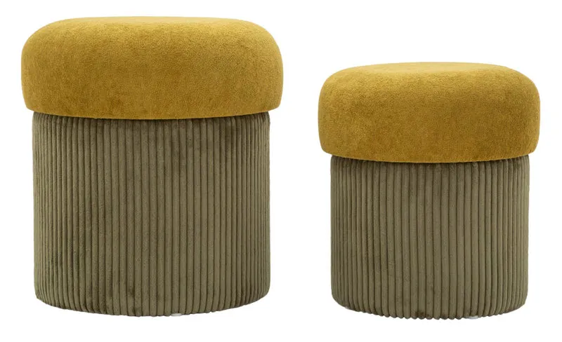 Puff con Contenitore Aspen Verde Set 2 Pz Ø42x44 cm - Ø35x37 cm in MDF e Spugna e Poliestere Verde