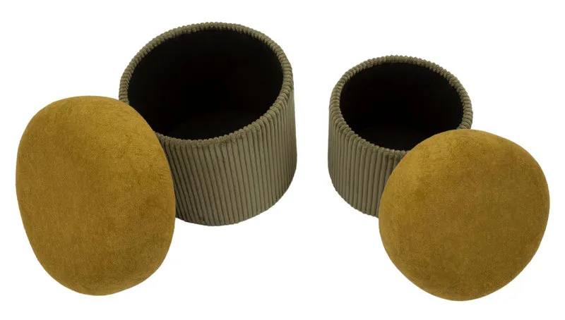 Puff con Contenitore Aspen Verde Set 2 Pz Ø42x44 cm - Ø35x37 cm in MDF e Spugna e Poliestere Verde