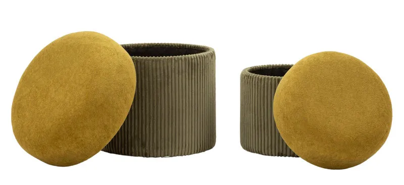 Puff con Contenitore Aspen Verde Set 2 Pz Ø42x44 cm - Ø35x37 cm in MDF e Spugna e Poliestere Verde