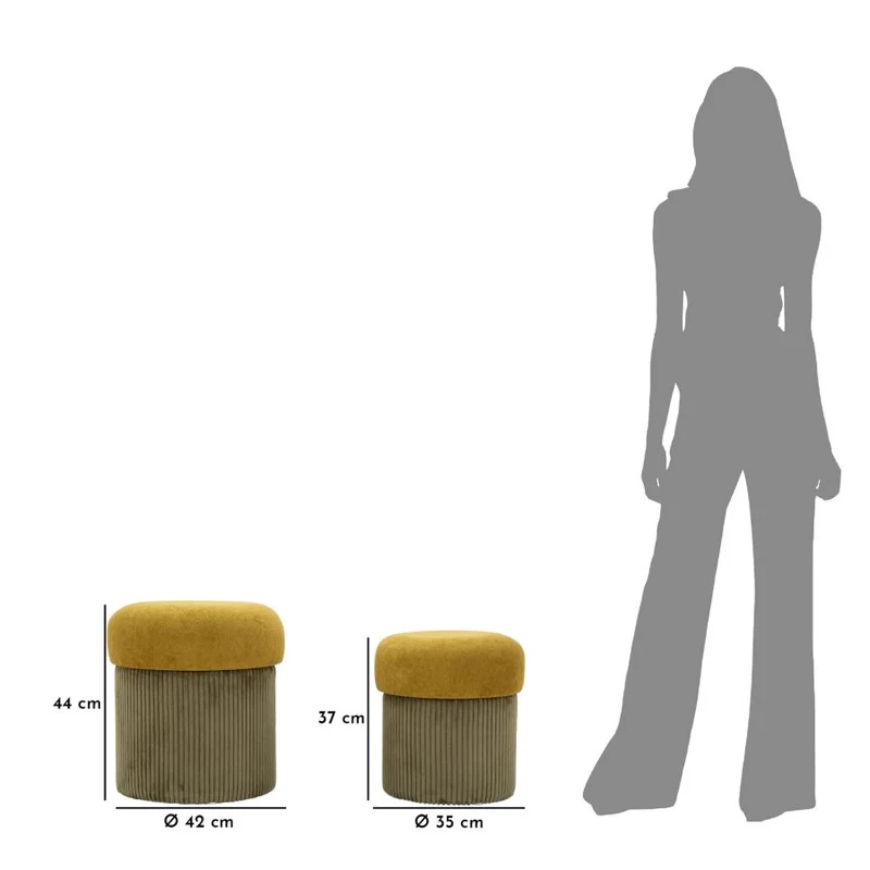 Puff con Contenitore Aspen Verde Set 2 Pz Ø42x44 cm - Ø35x37 cm in MDF e Spugna e Poliestere Verde