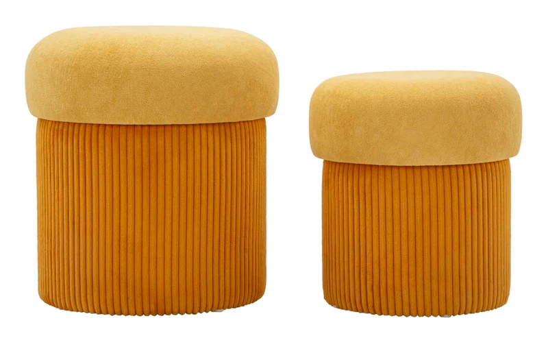Puff con Contenitore Aspen Senape Set 2 Pz Ø42x44 cm - Ø35x37 cm in MDF e Spugna e Poliestere Senape