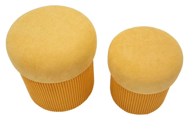 Puff con Contenitore Aspen Senape Set 2 Pz Ø42x44 cm - Ø35x37 cm in MDF e Spugna e Poliestere Senape