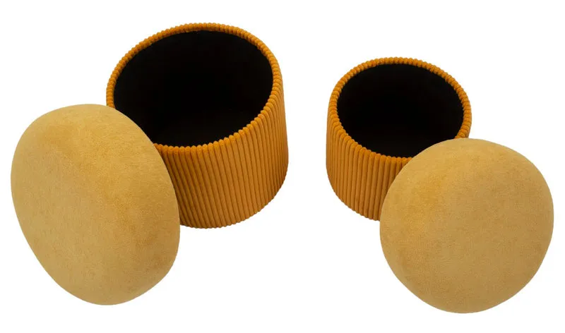 Puff con Contenitore Aspen Senape Set 2 Pz Ø42x44 cm - Ø35x37 cm in MDF e Spugna e Poliestere Senape