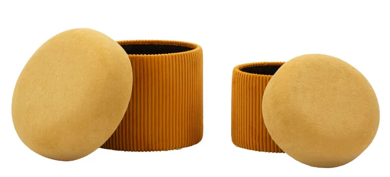 Puff con Contenitore Aspen Senape Set 2 Pz Ø42x44 cm - Ø35x37 cm in MDF e Spugna e Poliestere Senape