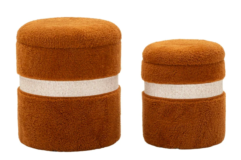 Puff con Contenitore Saint-moritz Marrone Set 2 Pz Ø40x47 cm - Ø32x38 cm in MDF e Spugna e Poliestere Marrone
