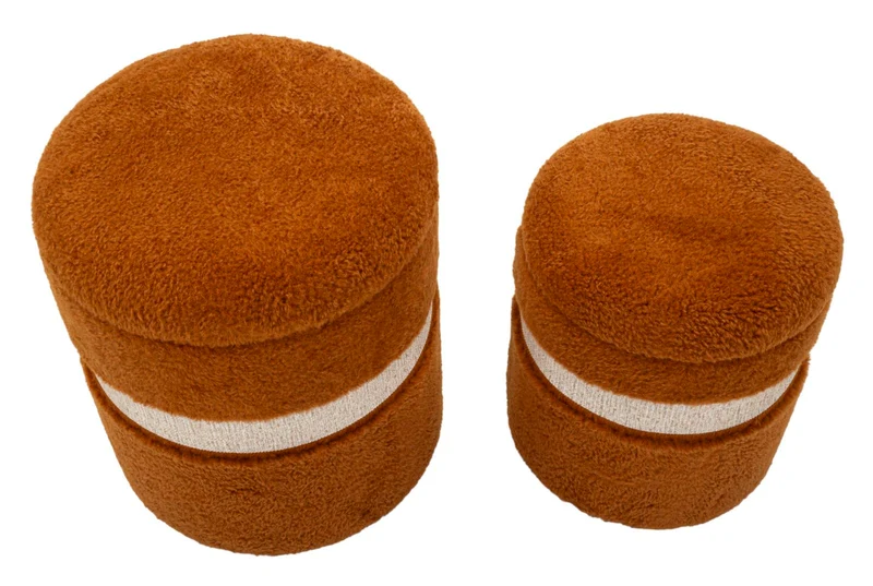 Puff con Contenitore Saint-moritz Marrone Set 2 Pz Ø40x47 cm - Ø32x38 cm in MDF e Spugna e Poliestere Marrone