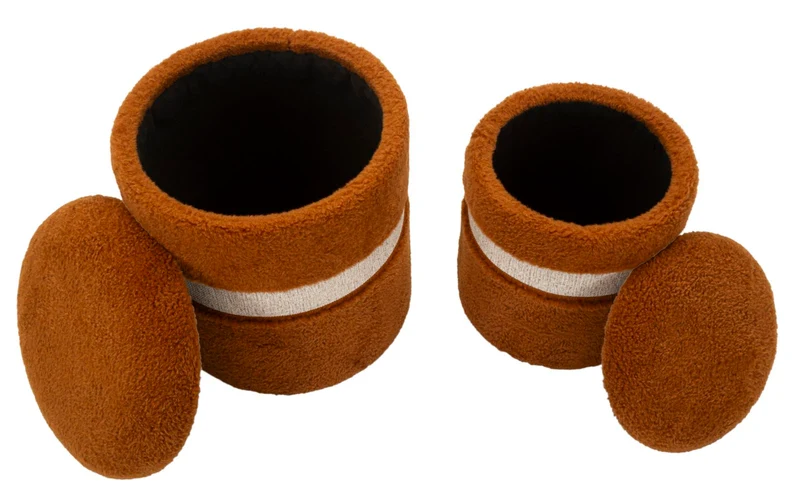 Puff con Contenitore Saint-moritz Marrone Set 2 Pz Ø40x47 cm - Ø32x38 cm in MDF e Spugna e Poliestere Marrone