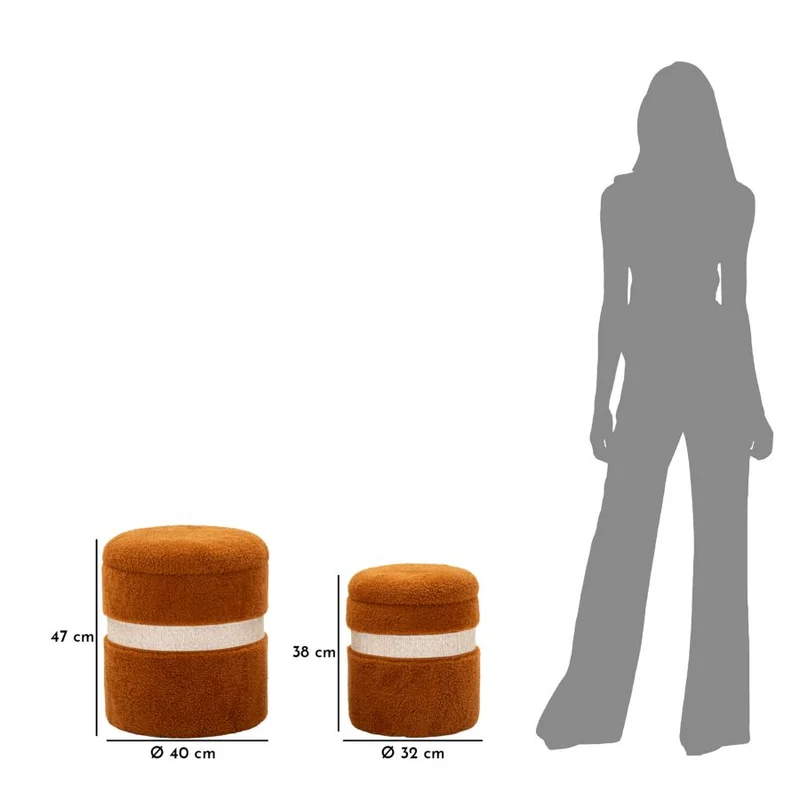 Puff con Contenitore Saint-moritz Marrone Set 2 Pz Ø40x47 cm - Ø32x38 cm in MDF e Spugna e Poliestere Marrone