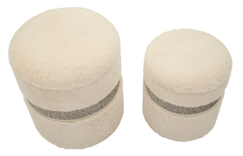 Puff con Contenitore Saint-moritz Crema Set 2 Pz Ø40x47 cm - Ø32x38 cm in MDF e Spugna e Poliestere Crema