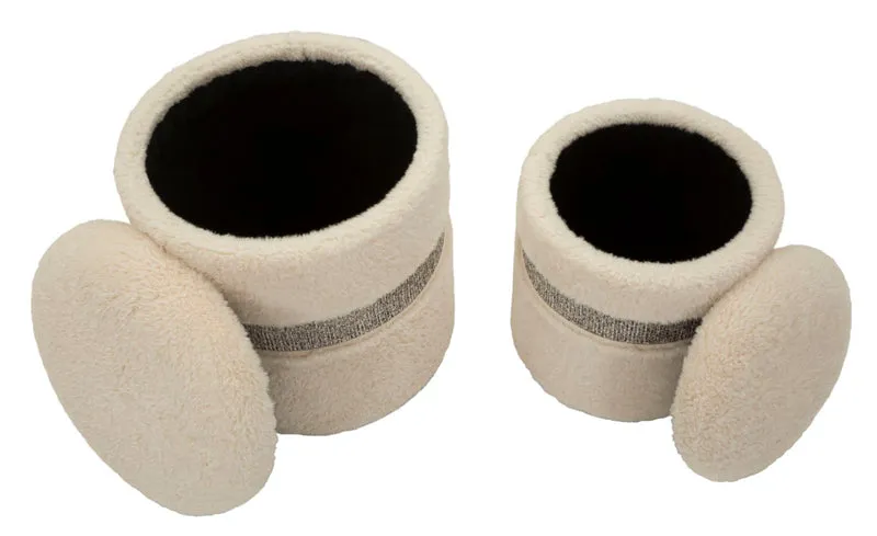 Puff con Contenitore Saint-moritz Crema Set 2 Pz Ø40x47 cm - Ø32x38 cm in MDF e Spugna e Poliestere Crema