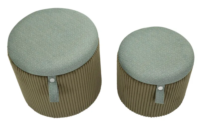 Puff con Contenitore Bolzano Verde Set 2 Pz Ø38x38 cm - Ø32x28 cm in MDF e Spugna e Poliestere Verde