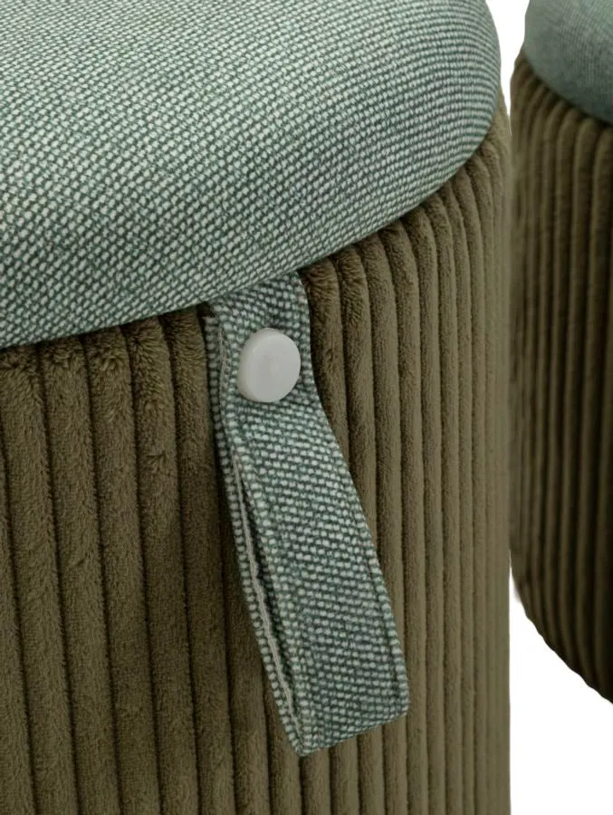 Puff con Contenitore Bolzano Verde Set 2 Pz Ø38x38 cm - Ø32x28 cm in MDF e Spugna e Poliestere Verde