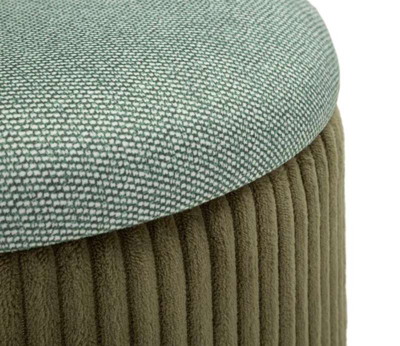 Puff con Contenitore Bolzano Verde Set 2 Pz Ø38x38 cm - Ø32x28 cm in MDF e Spugna e Poliestere Verde