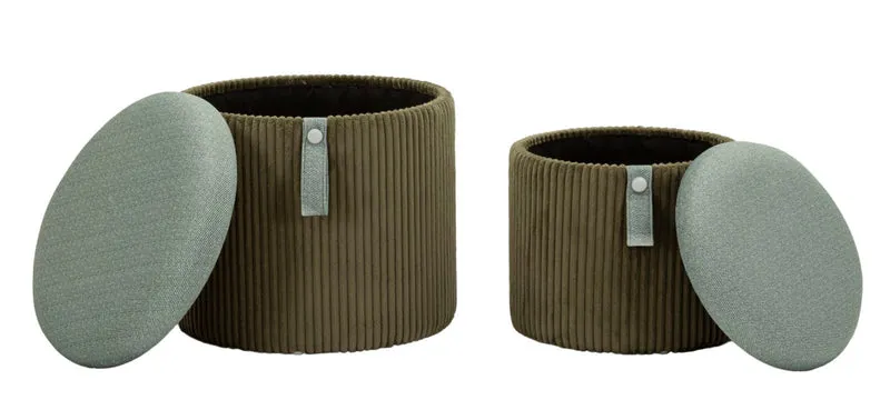 Puff con Contenitore Bolzano Verde Set 2 Pz Ø38x38 cm - Ø32x28 cm in MDF e Spugna e Poliestere Verde