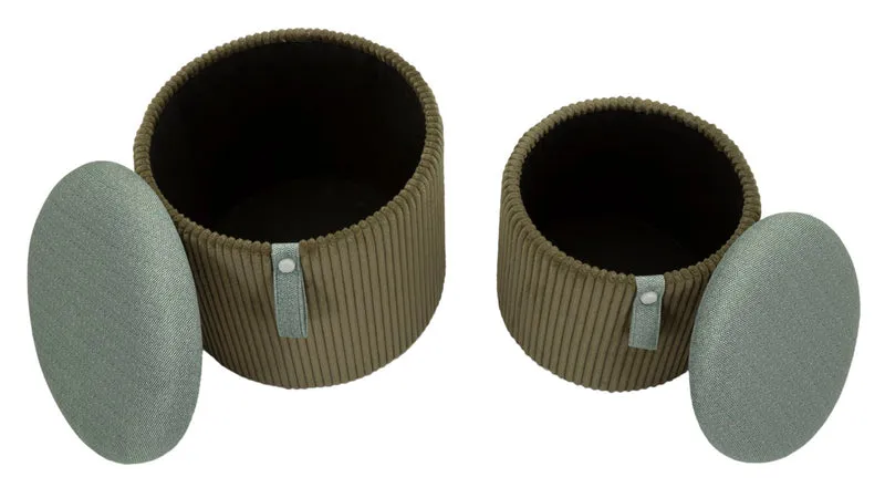 Puff con Contenitore Bolzano Verde Set 2 Pz Ø38x38 cm - Ø32x28 cm in MDF e Spugna e Poliestere Verde