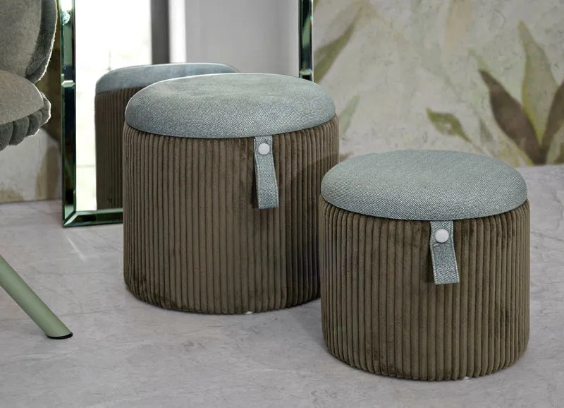 Puff con Contenitore Bolzano Verde Set 2 Pz Ø38x38 cm - Ø32x28 cm in MDF e Spugna e Poliestere Verde