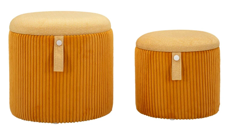 Puff con Contenitore Bolzano Senape Set 2 Pz Ø38x38 cm - Ø32x28 cm in MDF e Spugna e Poliestere Giallo