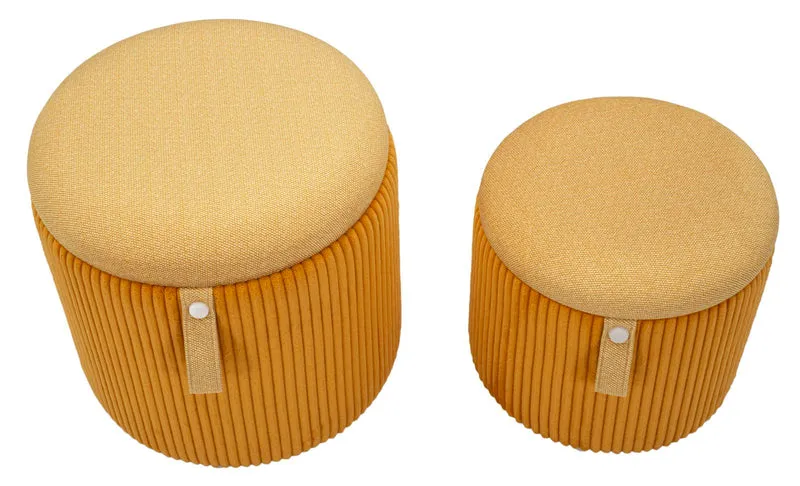 Puff con Contenitore Bolzano Senape Set 2 Pz Ø38x38 cm - Ø32x28 cm in MDF e Spugna e Poliestere Giallo