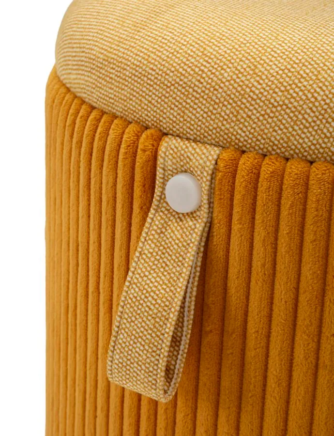 Puff con Contenitore Bolzano Senape Set 2 Pz Ø38x38 cm - Ø32x28 cm in MDF e Spugna e Poliestere Giallo