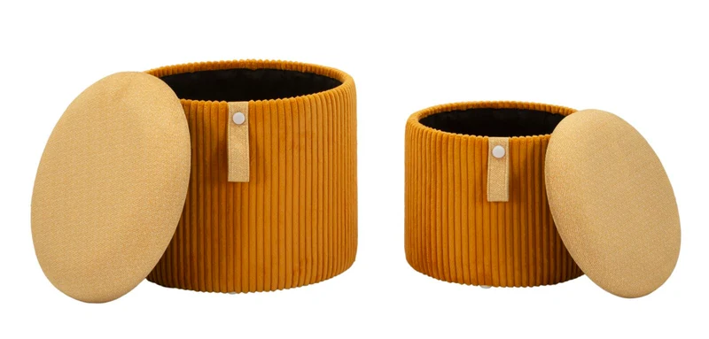 Puff con Contenitore Bolzano Senape Set 2 Pz Ø38x38 cm - Ø32x28 cm in MDF e Spugna e Poliestere Giallo