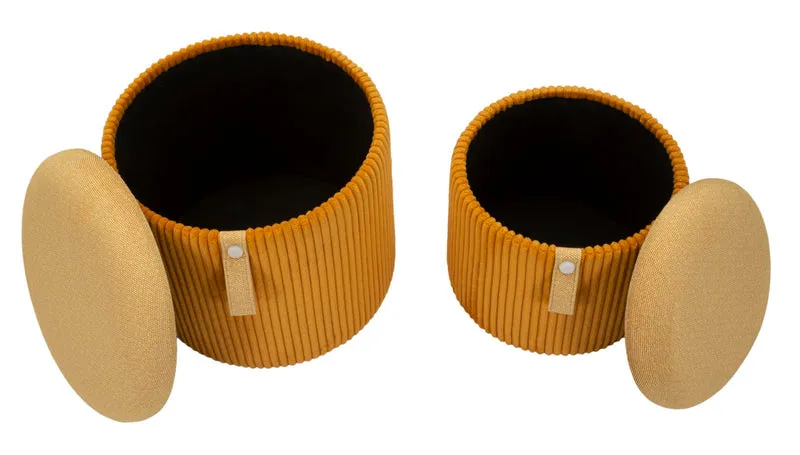 Puff con Contenitore Bolzano Senape Set 2 Pz Ø38x38 cm - Ø32x28 cm in MDF e Spugna e Poliestere Giallo