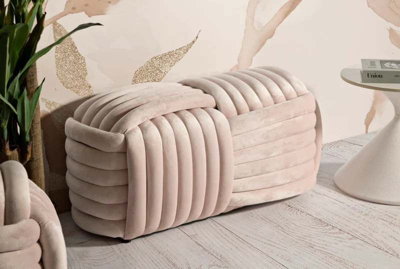 Panca Softy Rosa 90x45x45 cm in MDF e Cotone e Poliestere Rosa