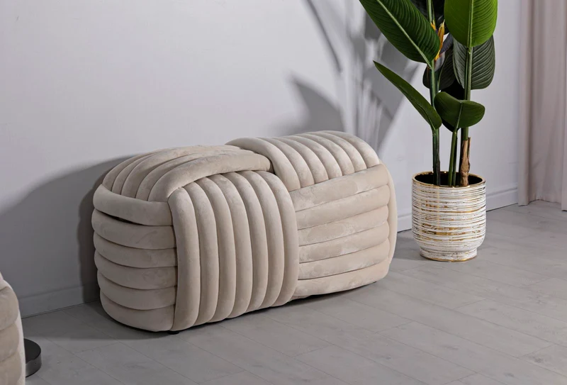 Panca Softy Crema 90x45x45 cm in MDF e Cotone e Poliestere Crema