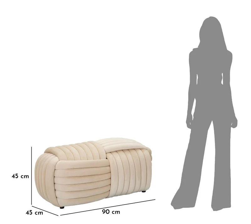 Panca Softy Crema 90x45x45 cm in MDF e Cotone e Poliestere Crema