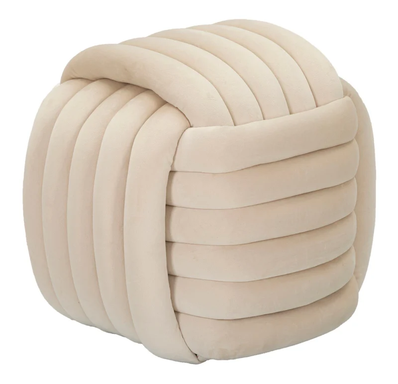 Puff Softy Crema 45x45x45 cm in MDF e Cotone e Poliestere Crema