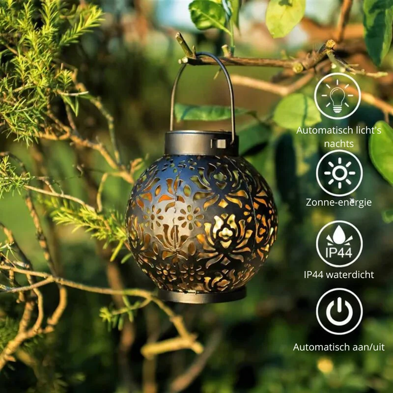 Solira – Zonnelantaarn Sterrenpatroon LED & Waterdicht – Tuin & Buiten