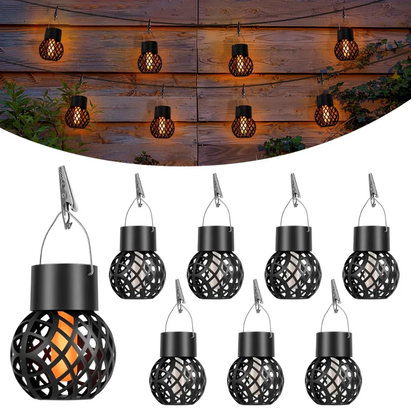Solira – Hangende Lantaarn 4-Pack Zonne-energie & Vlameffect – Tuin & Balkon
