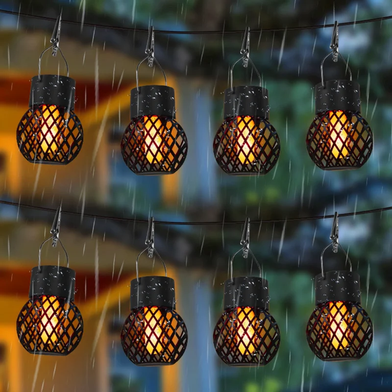 Solira – Hangende Lantaarn 4-Pack Zonne-energie & Vlameffect – Tuin & Balkon
