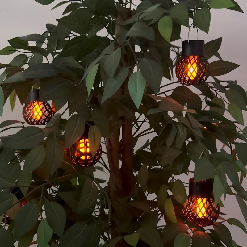 Solira – Hangende Lantaarn 4-Pack Zonne-energie & Vlameffect – Tuin & Balkon