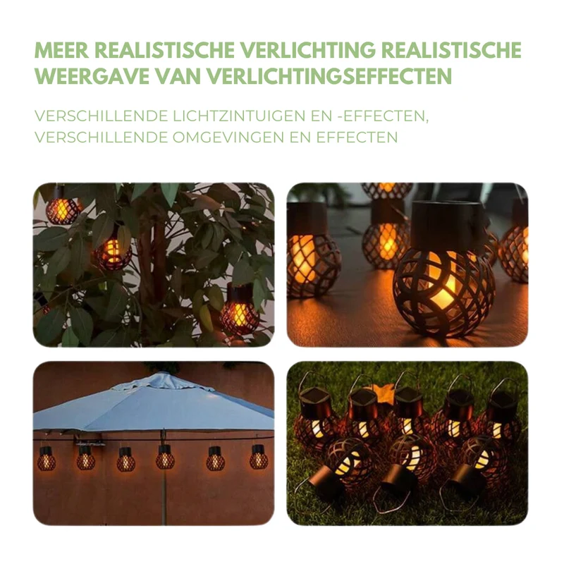 Solira – Hangende Lantaarn 4-Pack Zonne-energie & Vlameffect – Tuin & Balkon