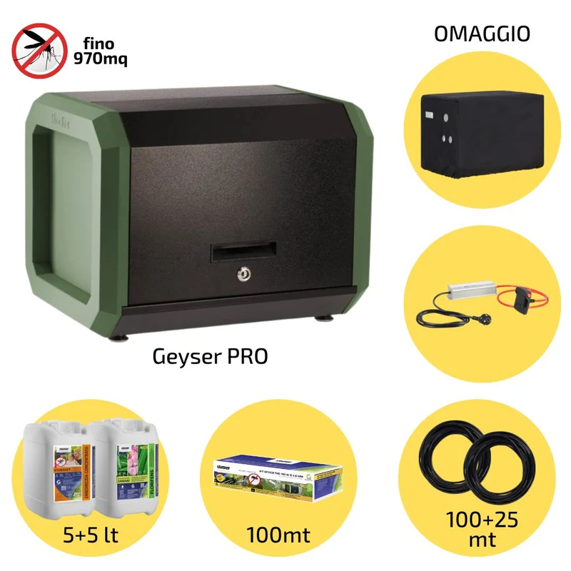 Sistema Antizanzare Professionale Geyser Pro Stocker Completo di impianto fino a 100 metri