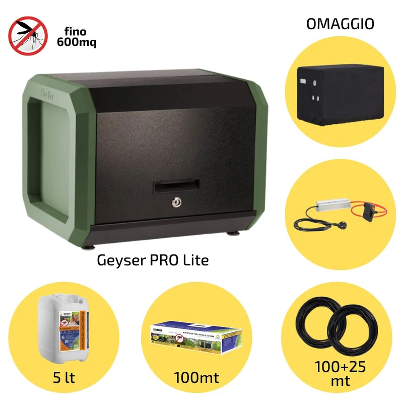 Sistema Antizanzare Professionale Geyser Pro Lite Stocker impianto fino a 100 metri mq in KIT