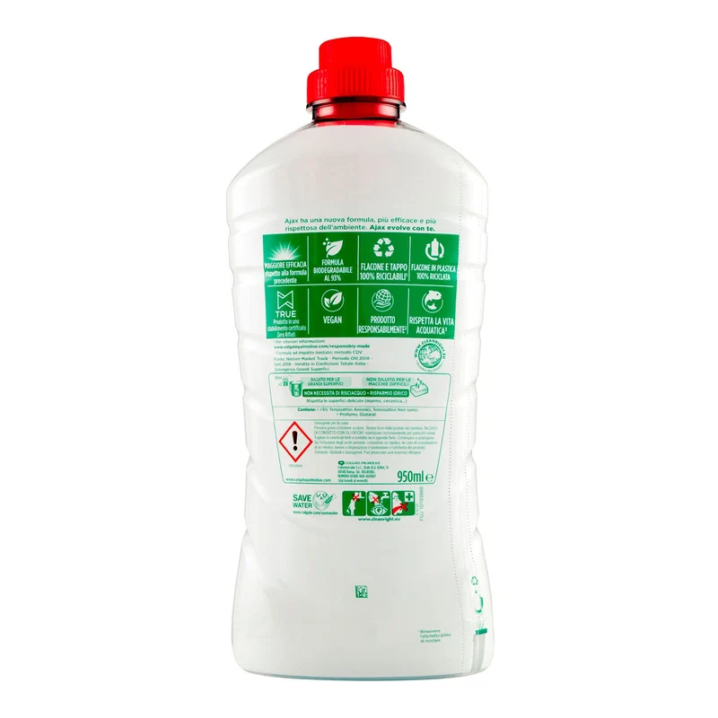 Ajax Detersivo Pavimenti Classico Freschezza e Pulito, Formula Biodegradabile al 93%, 950ml