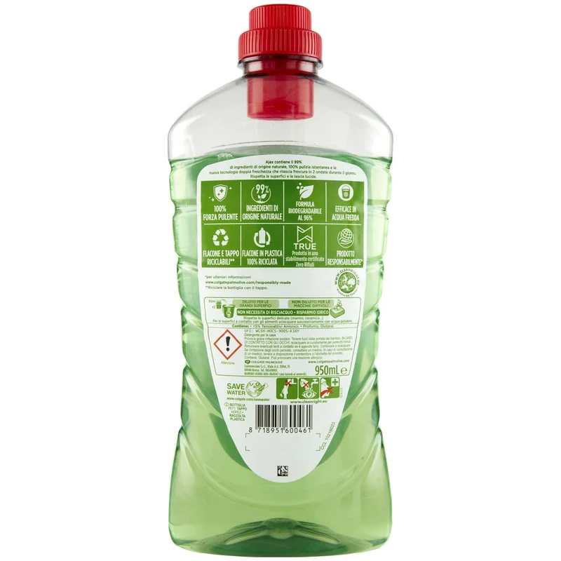Ajax Detergente Pavimenti Limone, 950ml X 10 BOTTIGLIE