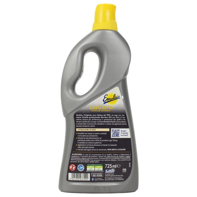 Emulsio La Cera Facile Marmo Autolucidante per Pavimenti Formula Professionale Barriera 3in1 Protezione Brillantezza e Pulizia 725ml