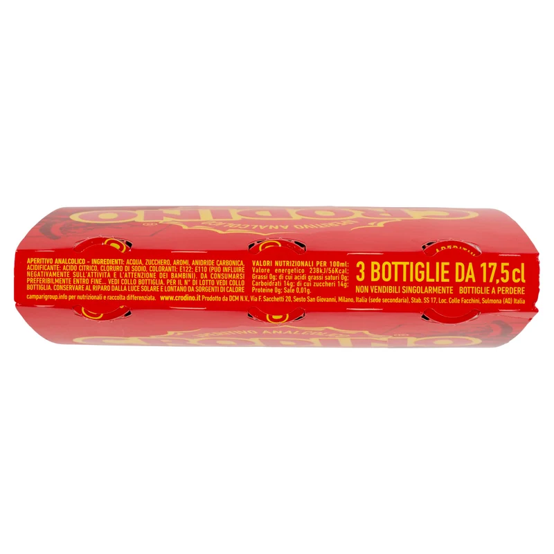 Crodino Arancia Rossa - Aperitivo Analcolico Pronto da Bere, 3 Bottigliette da 17,5 cl