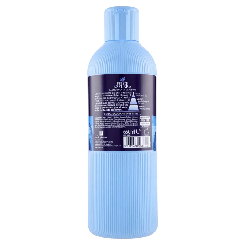 Felce Azzurra Bagnodoccia Classico, Idratante - 6 Confezioni da 650 ml - Totale: 3900 ml