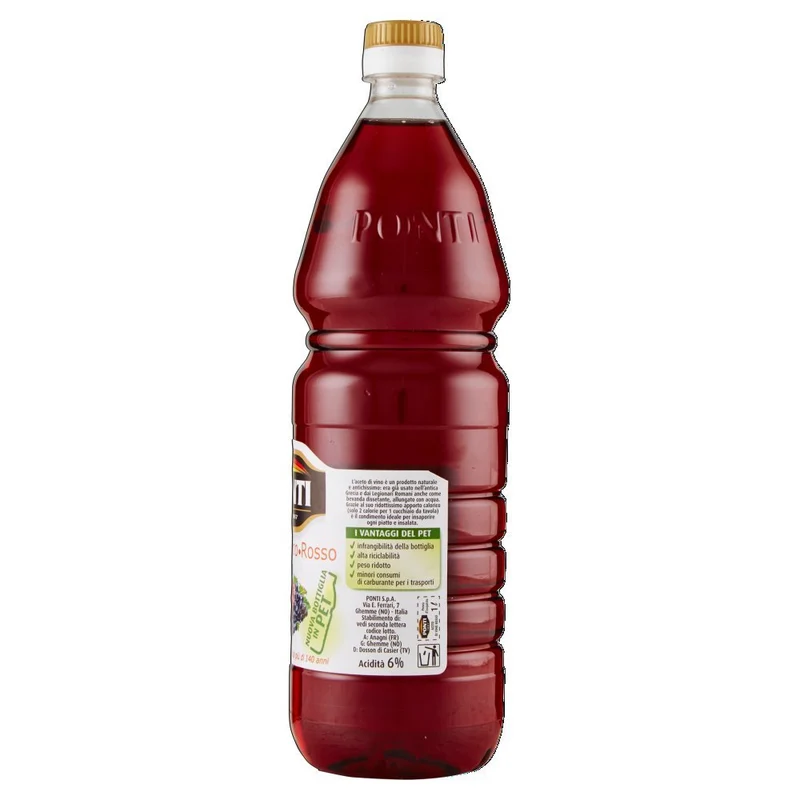 Ponti, Aceto di Vino Classico Rosso, Realizzato con Vini Selezionati, Ideale per Accompagnare Verdure Cotte e Crude, Acidità 6%, Profumo Deciso, 100% Made in Italy, 12 Bottiglie in PET da 1L
