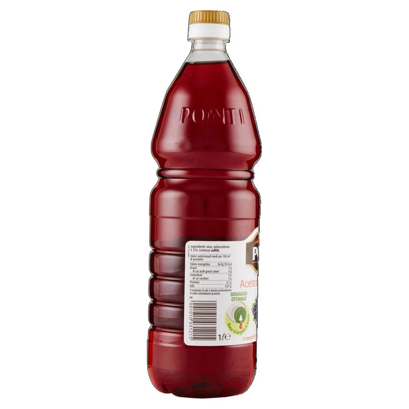 Ponti, Aceto di Vino Classico Rosso, Realizzato con Vini Selezionati, Ideale per Accompagnare Verdure Cotte e Crude, Acidità 6%, Profumo Deciso, 100% Made in Italy, 12 Bottiglie in PET da 1L