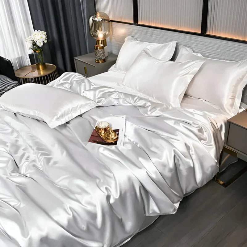 Luxury silk satin bedding set with duvet cover and pillowcases
