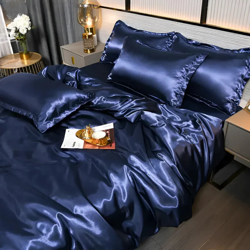 Luxury silk satin bedding set with duvet cover and pillowcases