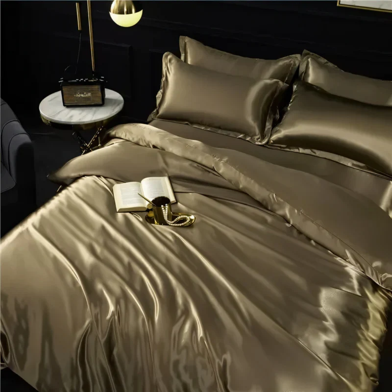 Luxury silk satin bedding set with duvet cover and pillowcases