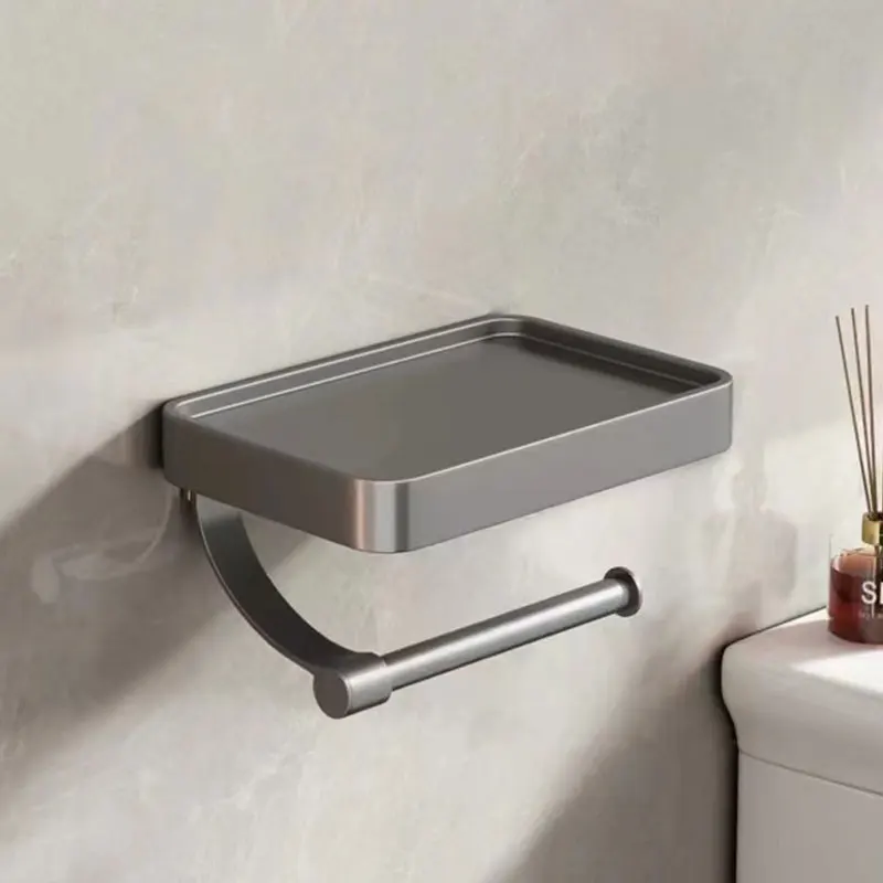 Veltrix Toiletrolhouder – Roestvrijstalen toiletrolhouder met plankje en geborsteld design