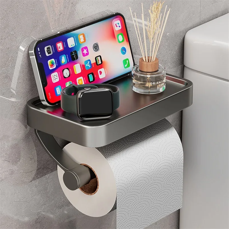 Veltrix Toiletrolhouder – Roestvrijstalen toiletrolhouder met plankje en geborsteld design